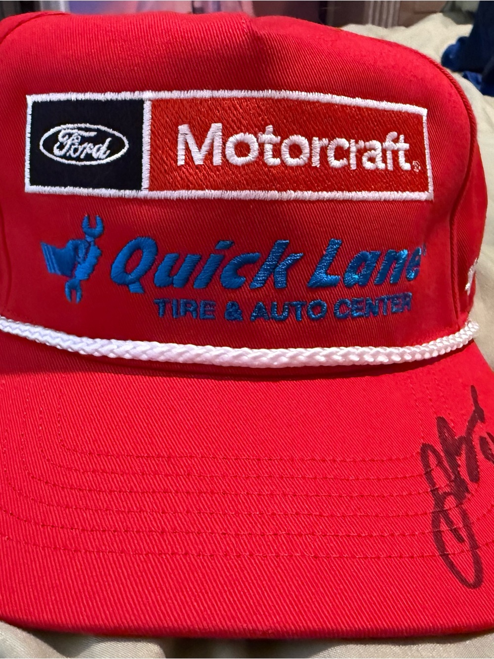 Ford Red Motorcraft Quick Lane Embroidered Hat- signed by Josh Berry #21
